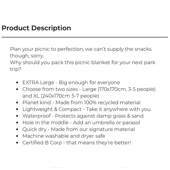 waterproof Terracotta Tropics picnic blanket/sz X-L-NWT-100% recycled materials - Picture 2 of 16
